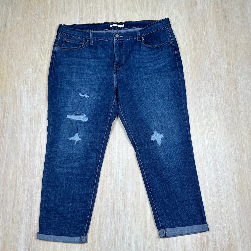 Levi's Boyfriend Blue Distressed Rolled Cuffs High Rise Cropped Denim Jeans 34